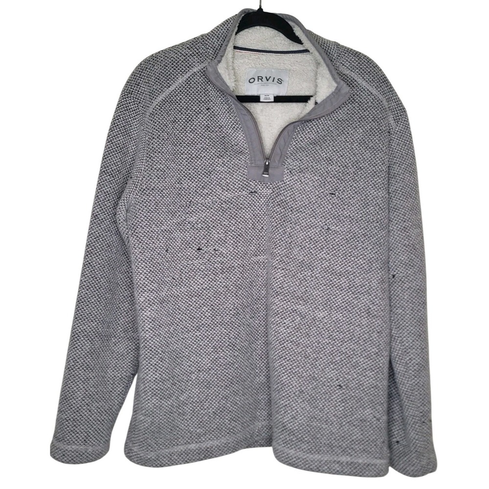 Orvis‎ Gray Mock Neck 1/4 Zip Chunky Knit Sweater Polyester Cotton Men's M